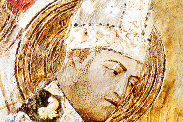 Dettaglio dell'affresco di Clemente VI nella cappella di San Marziale ad Avignone, opera di Matteo Giovannetti